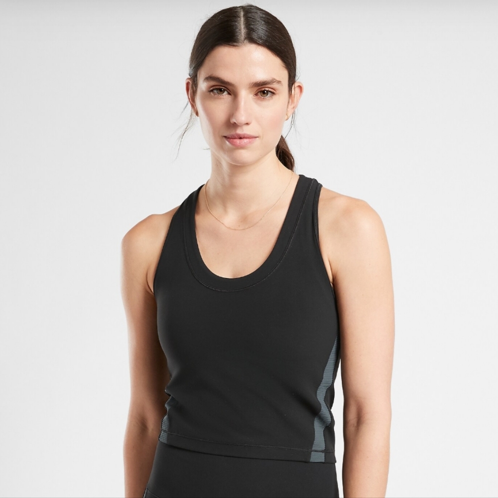 ATHLETA | Women's Black/Grey Shanti Smooth/Ribbed Crop Tank 3.0